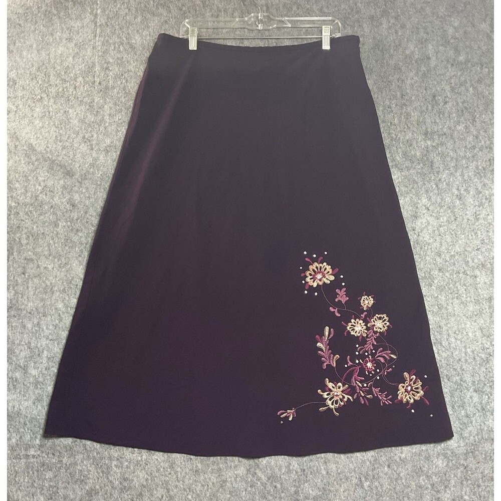 Avenue Skirt Womens 16 Purple Embroidered Floral Midi Stretch Cottage Capsule